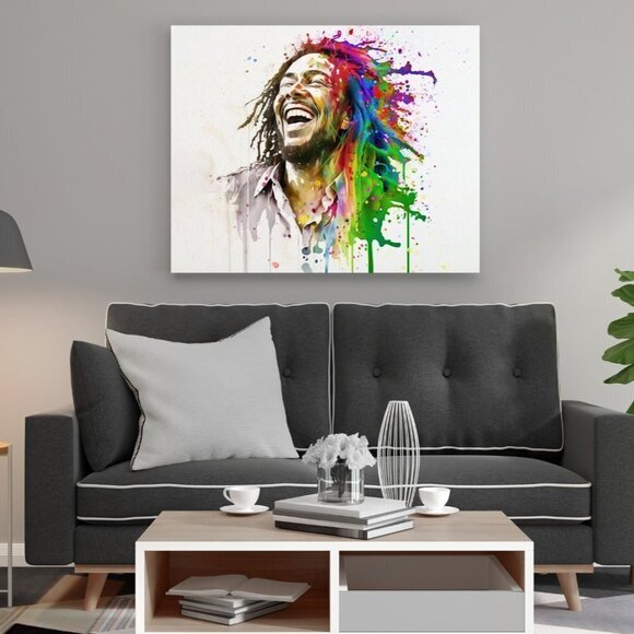 NobleCaptures Other - 20x30 Bob Marley Smiling Fantasy Art Watercolor Oil Painting Poster Wall Art P…‎
